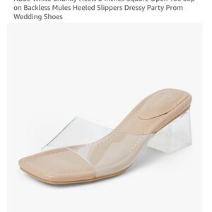 Chic Beige and Clear Heeled Mules